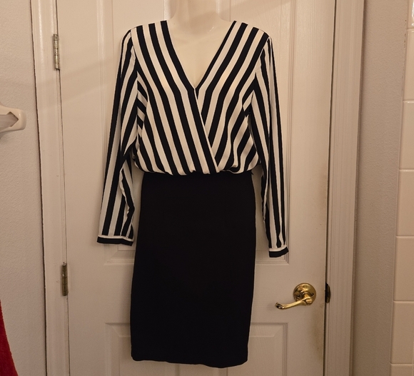 H&M Monochrome Striped Asymmetrical Dress - Picture 1 of 2